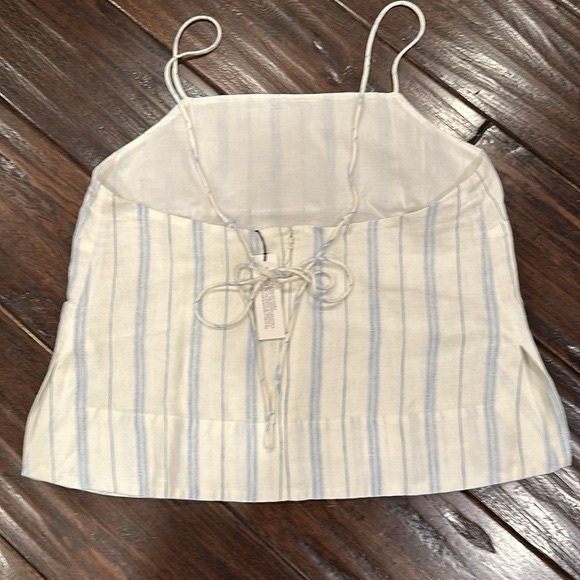 BRAND NEW Banana Republic Cream Tank Top European Flax Linen Striped Design - Picture 3 of 5